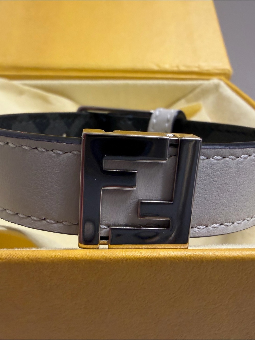NIB- Fendi FF Canvas reversible bracelet with palladium-finish metalware.